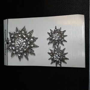 Faux Crystal Brooch & Pierced Earring Set